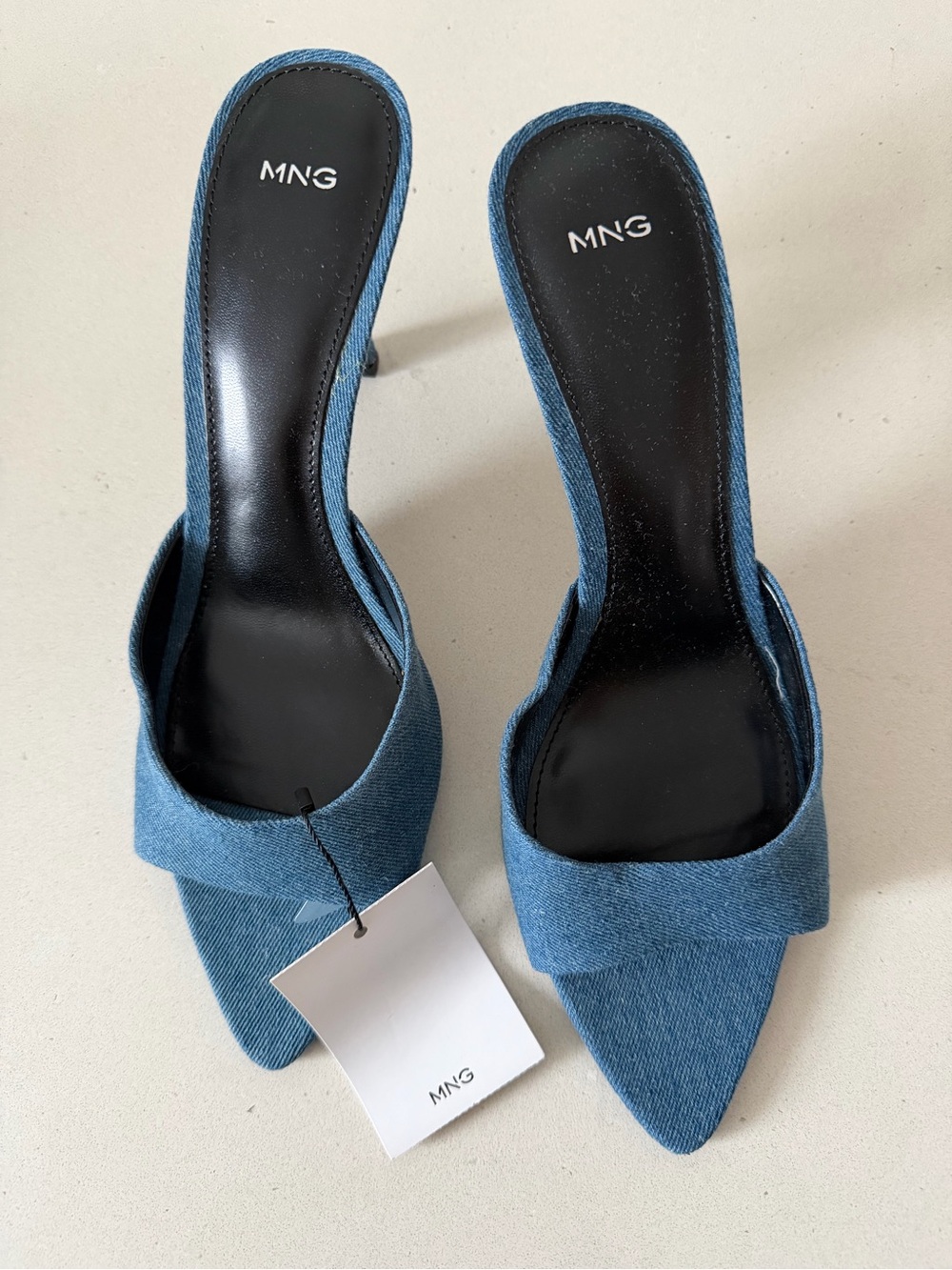 Mango Denim Blue Pointed-Toe Slip-On Mules